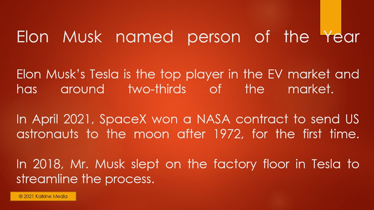 Elon Musk is named person of the year by TIME magazine