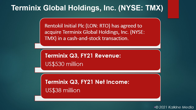Rentokil has agreed to acquire Terminix to expand its pest control business in the United States