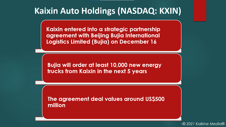 Kaixin Auto Holdings (KXIN) were trending after strategic partnership agreement deal with Bujia