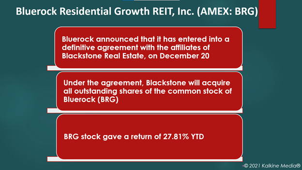 Blackstone will acquire all the outstanding shares of common stock of Bluerock Residential Growth