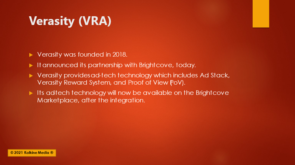 Verasity (VRA) is up on partnership with Brightcove.