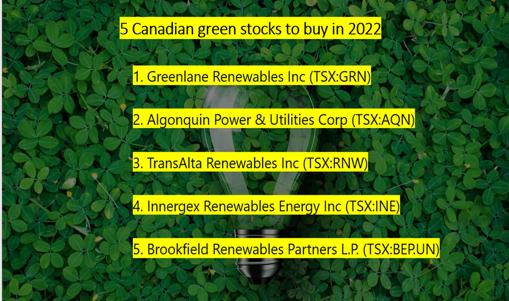 5 Canadian green stocks to buy in 2022