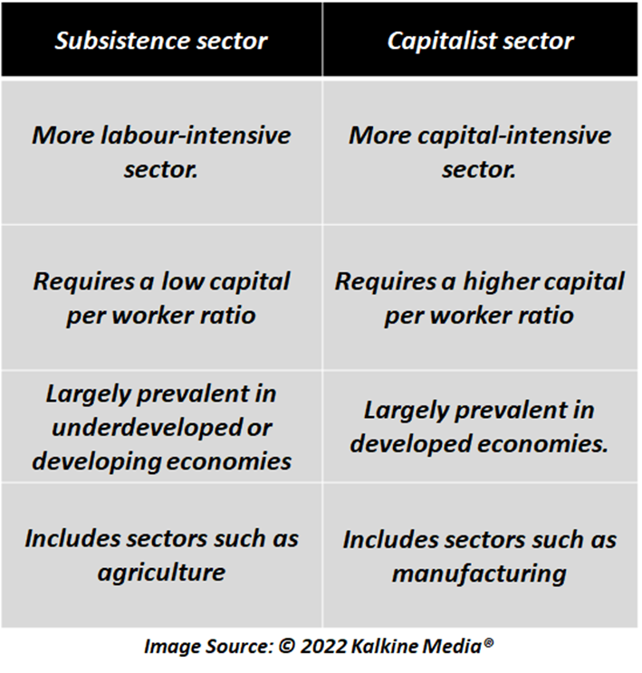 Difference between subsistence and capitalist sectors