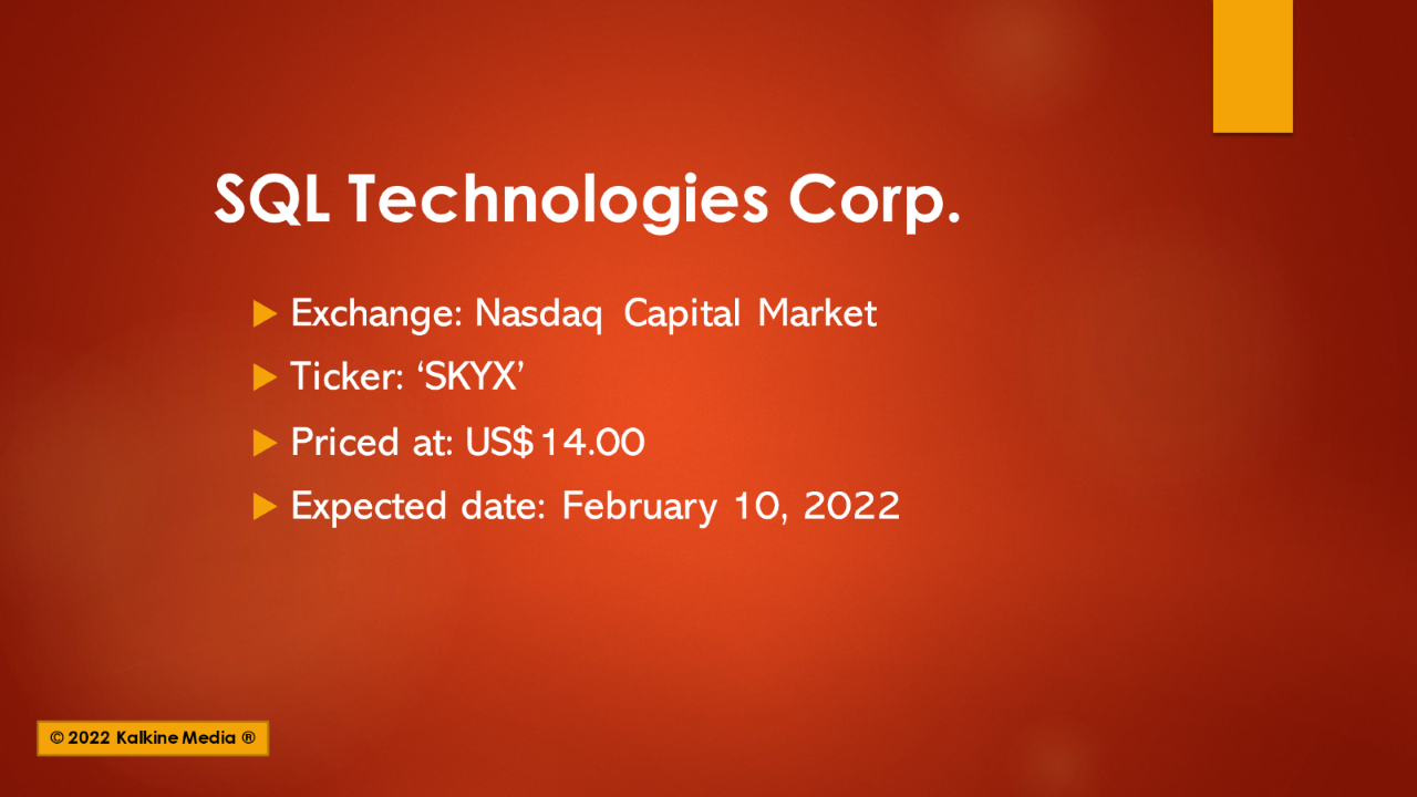 SQL Technologies (SKYX) prices IPO, eyes NASDAQ debut on Feb 10.&nbsp;