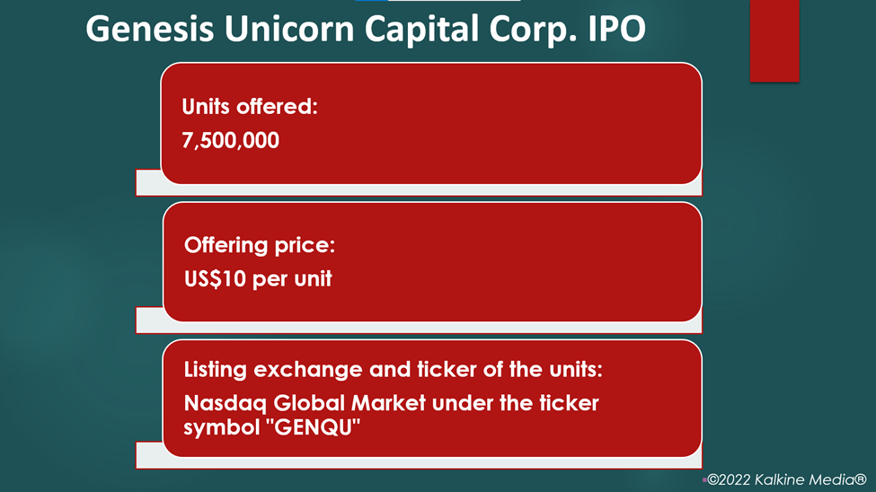 Genesis Unicorn Capital Corp. is all set to make its debut in the US market on Tuesday
