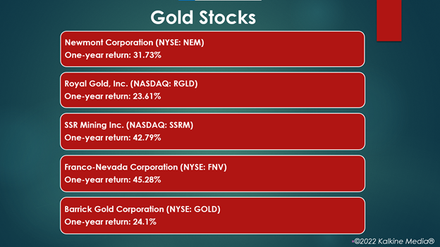 Gold Stocks: NEM, RGLD, SSRM, FNV, GOLD