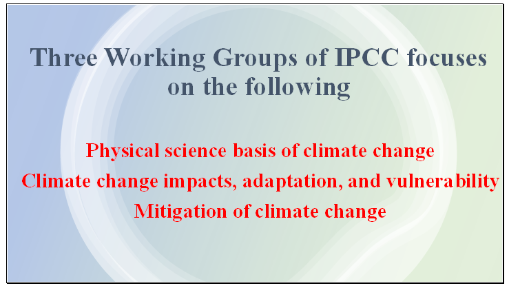 Three Working Groups of IPCC.