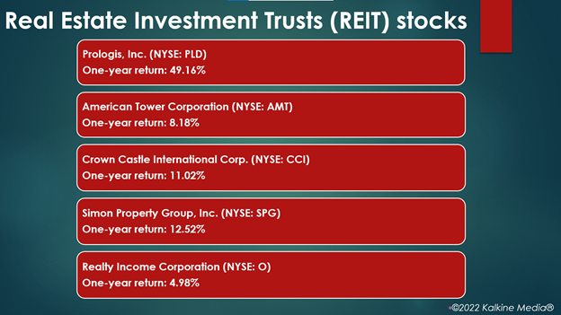 REIT stocks: PLD, AMT, CCI, SPG, O