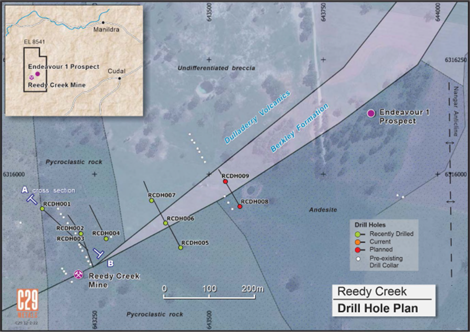 Map, drill hole location, C29 Metals, C29