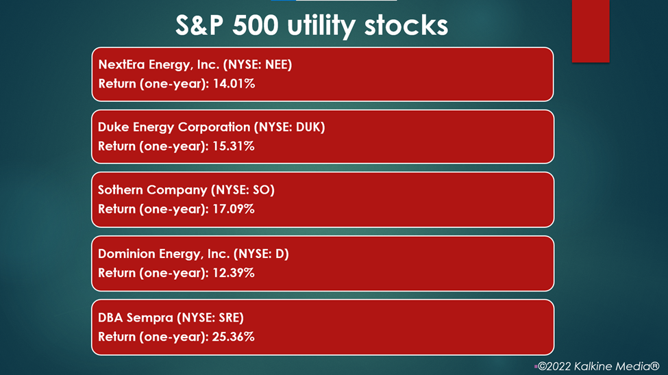Utility stocks: NEE, DUK, SO, D, SRE