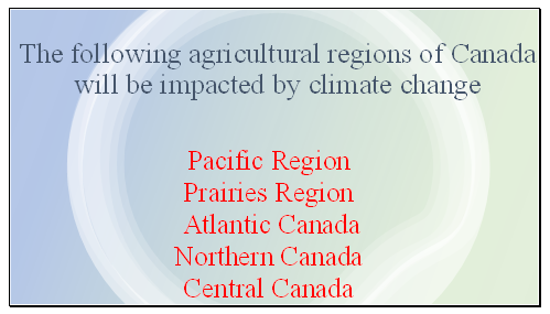 Agricultural regions of Canada which are impacted by Climate change.
