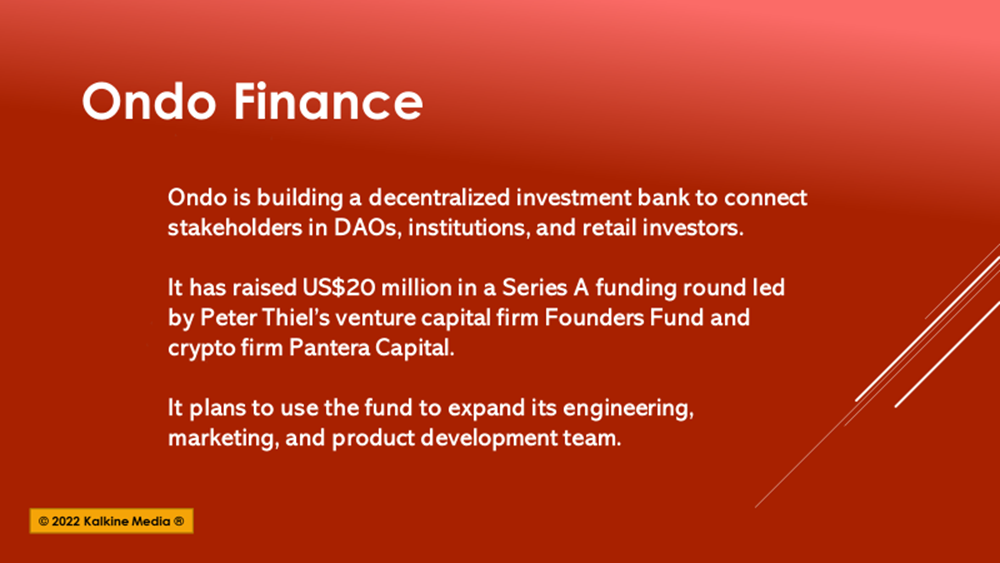 Ondo Finance protocol (ONDO) raises US$20 mn in Series A funding