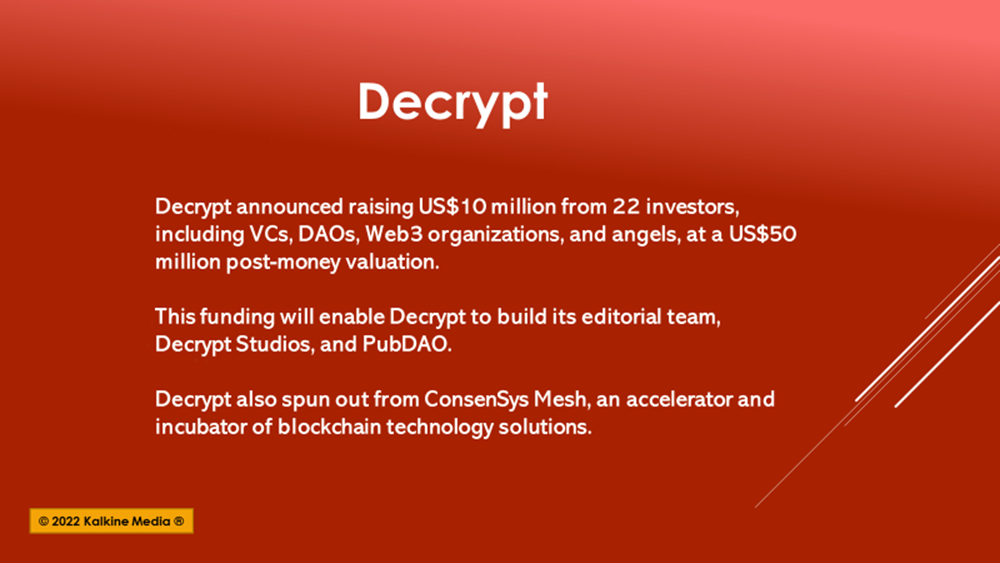 Crypto-centred Decrypt raises US$10 mn after spinning-off from ConsesSys