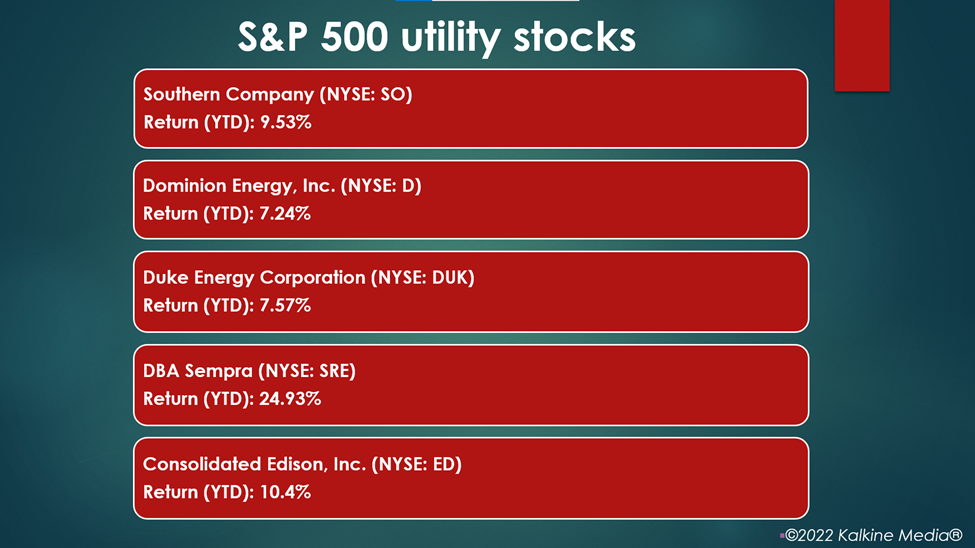 Utility stocks: SO, D, DUK, SRE, ED,