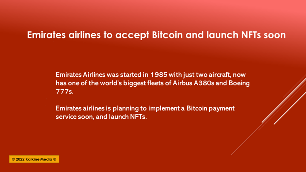 Emirates airline plans to accept Bitcoin payments, launch NFTs 