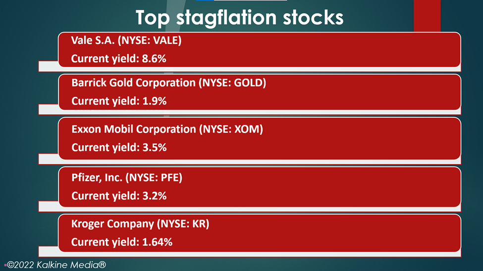 Top stagflation stocks: VALE, GOLD, XOM, PFE, KR