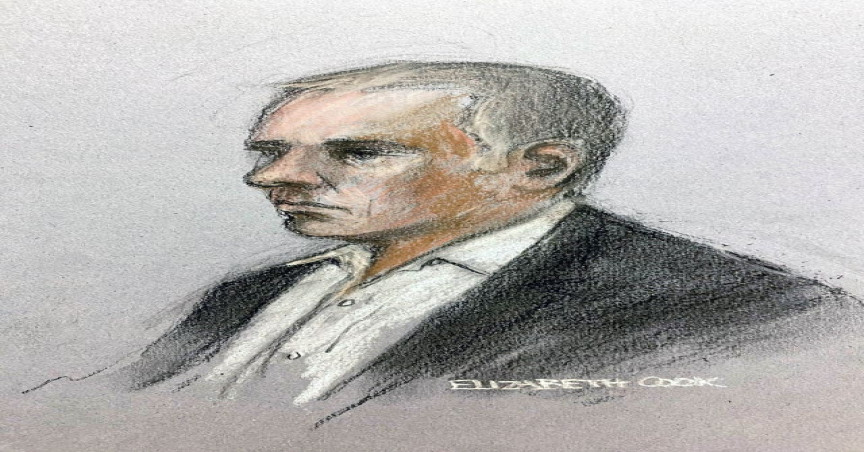 Court artist sketch by Elizabeth Cook of former Sinn Fein councillor Jonathan Dowdall