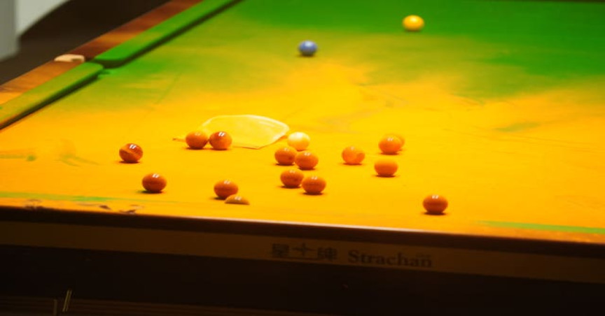 Orange powder on the table after a Just Stop Oil protester jumped on the table during the match between Robert Milkins against Joe Perry during day three of the Cazoo World Snooker Championship at the Crucible Theatre, Sheffield 