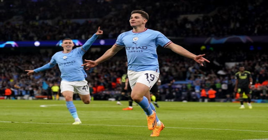 Manchester City’s Julian Alvarez celebrates scoring