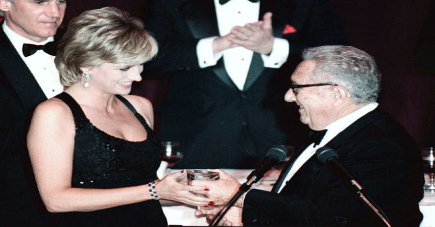The late Diana, Princess of Wales recieving a humanitarian award from Mr Kissinger in December 1995