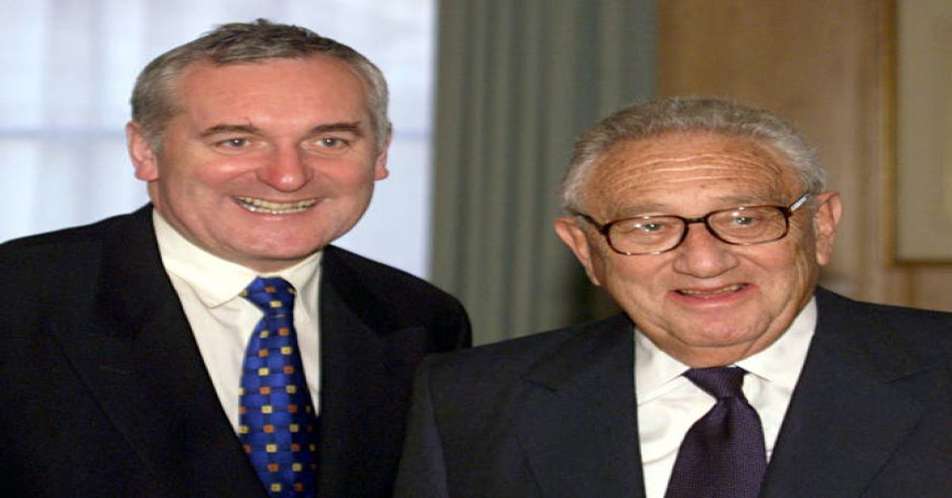 Formr Irish taoiseach Bertie Ahern with Mr Kissinger in October 1999 when the former US secretary of state was giving a lecture to Trinity College in Dublin