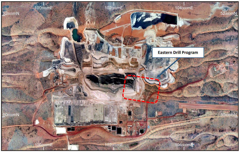 Nifty Copper Project showing the location of eastern extension drilling