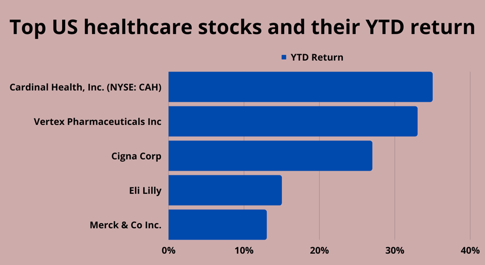 Top US healthcare stocks and their year-to-date (YTD) return