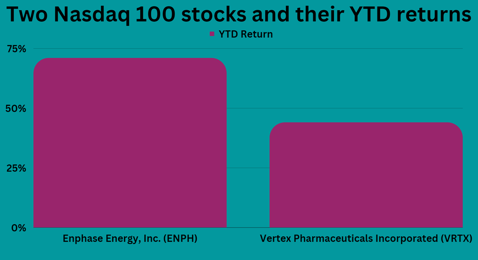 Two Nasdaq 100 stocks with highest YTD returns
