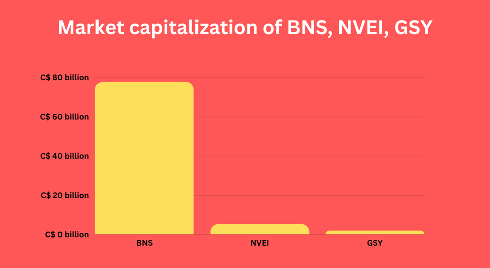 Market cap of BNS, NVEI, GSY