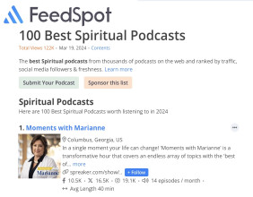 Moments with Marianne Radio Show #1 in FeedSpot's List of Best Spiritual Podcast You Must Follow in 2024!