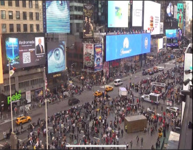 Times Square Beams with Charles Carroll Lee's Cosmic Adventure Andromeda