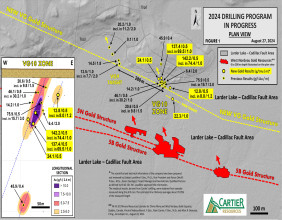 Cartier Cuts 142.2 g/t Au / 0.5 m and 137.4 g/t Au / 0.5 m near Surface on VG10 Zone