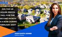 Did the UK house prices fall for the second month in a row during February 2021?