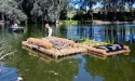 Floating pond homes help keep turtles and swans afloat