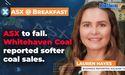 ASX to fall. Whitehaven Coal reported softer coal sales.